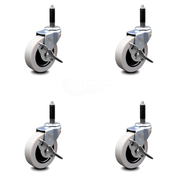 3 Inch Thermoplastic Wheel 3/4 Inch Expanding Stem Caster with Brakes, 4PK